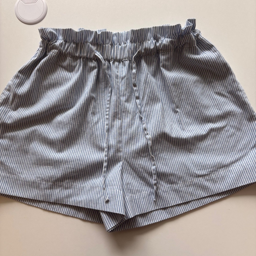 Sophie Rue‎ Blue White Striped Paper Bag Waist Shorts Womens XS